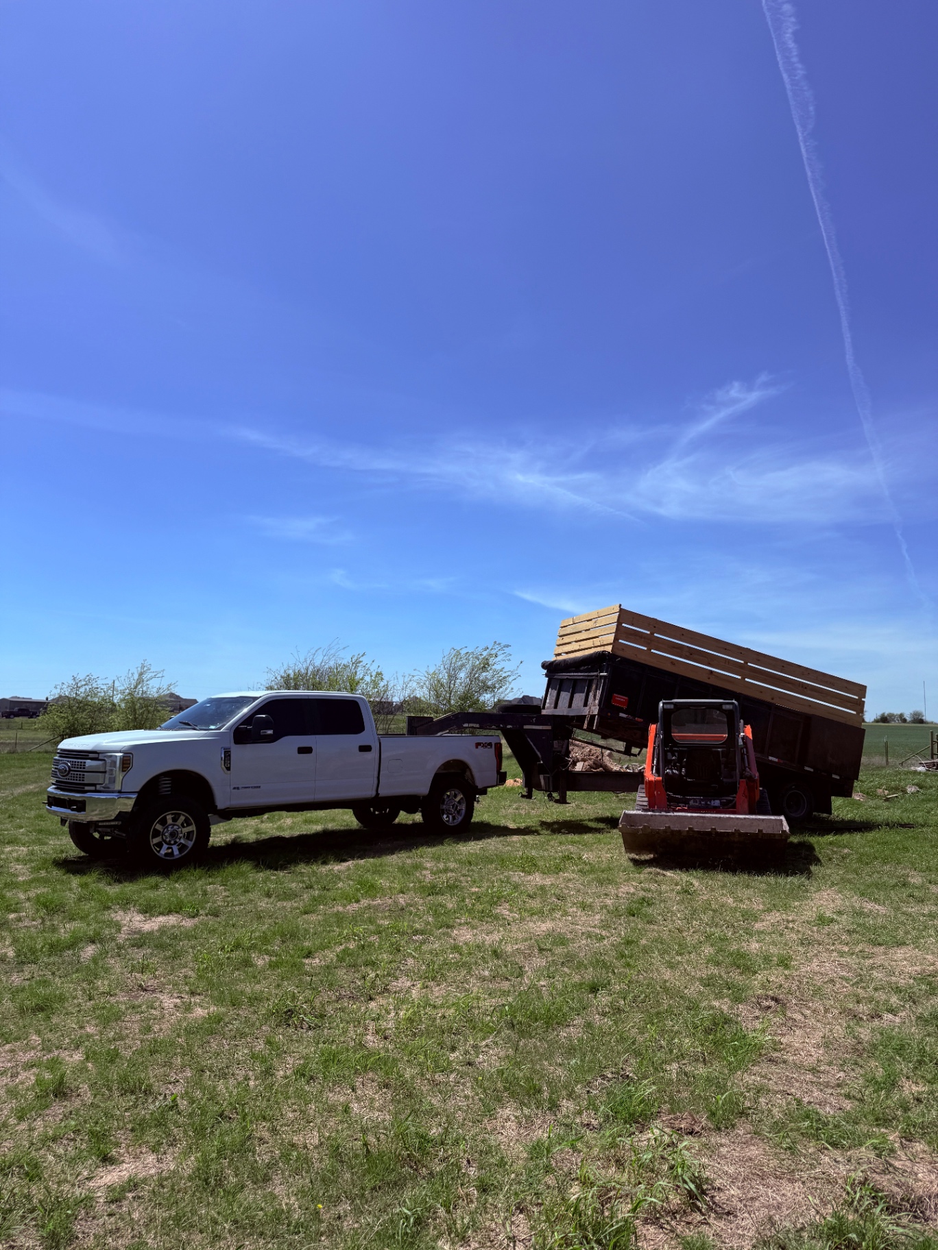 Dump trailer set up for hauling work
